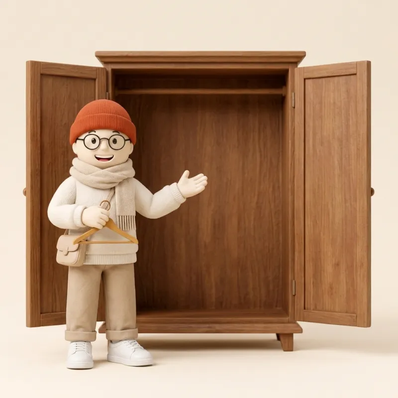 Clay Stilo standing in front of a tidy open wardrobe